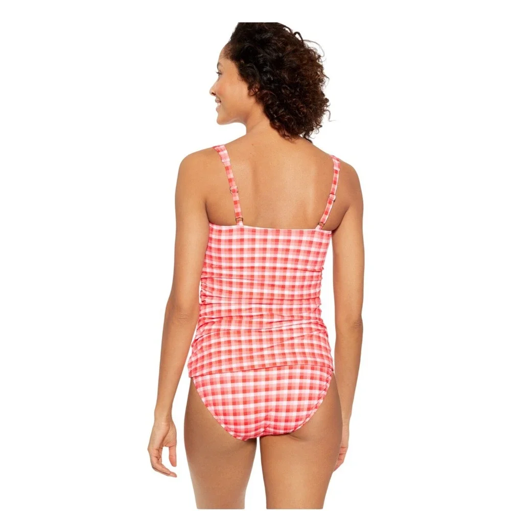 Miraclesuit‎ x Talbots Cabana Tankini Picnic Plaid Gingham Swimsuit Red White 10